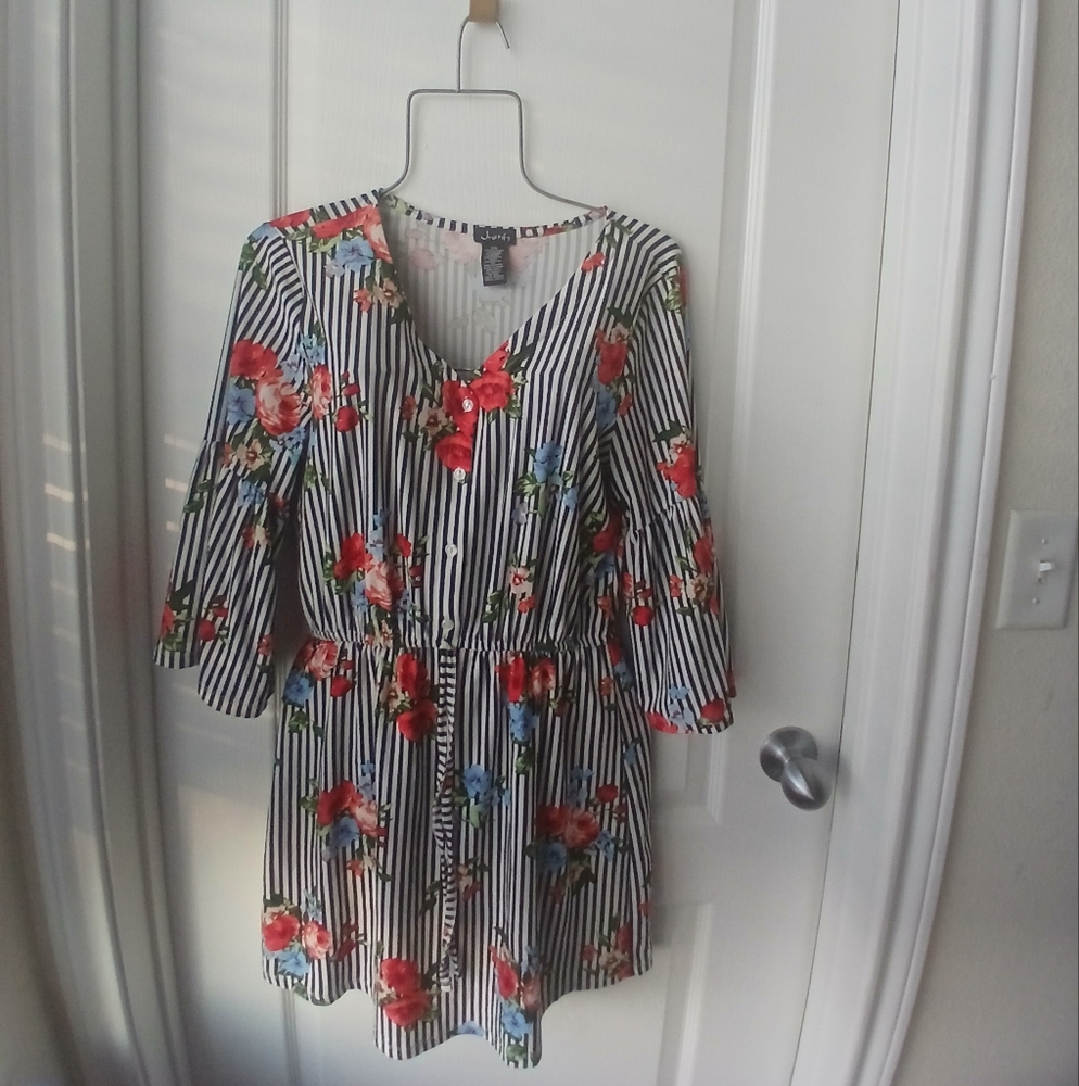 3/$15 Justify Floral Striped Long Sleeve Dress  Size Medium